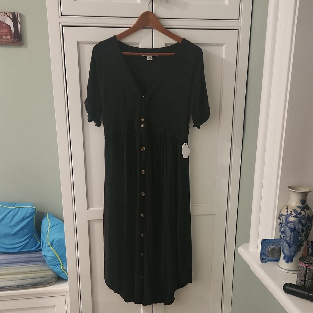 O'Neill Black Midi Dress with Button Detail New With Tag